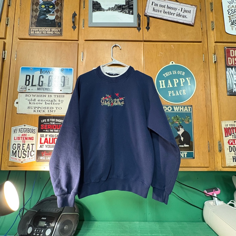 Cozy Navy Embroidered Grandma Sweatshirt